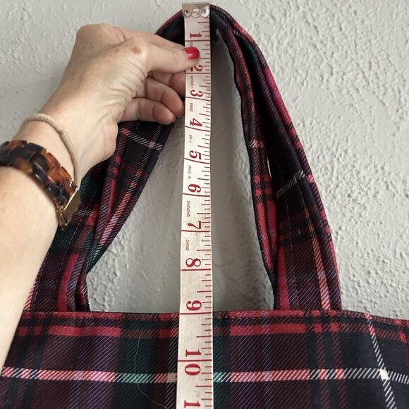Victoria Secret Flannel Plaid Tote Bag Pink Red Large Snap Structured Preppy Y2K - Picture 8 of 10